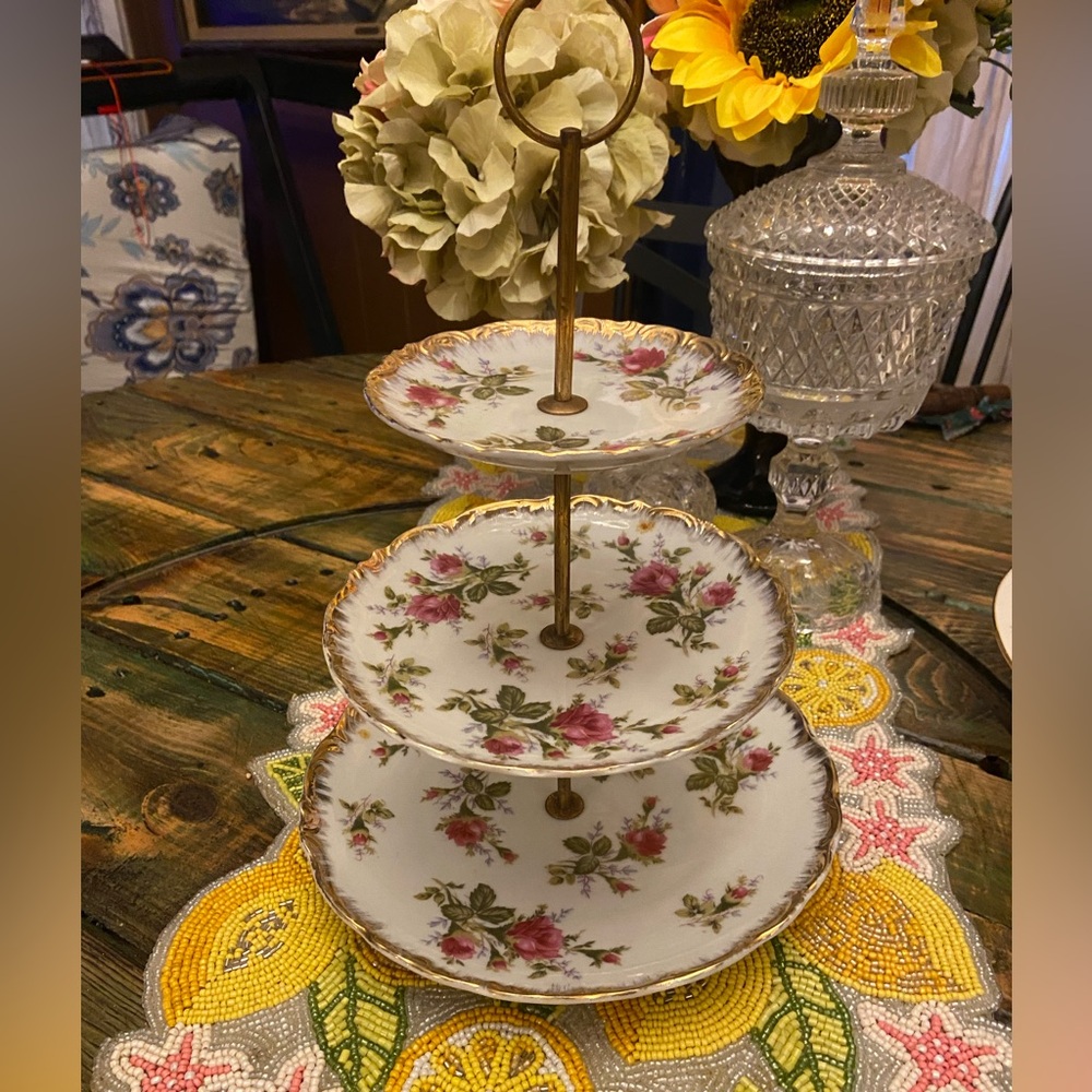 Vintage Napco China Made In Japan Hand Painted Three Tiered Floral Server